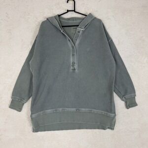 Aerie Waffle Knit Henley Hooded Pullover Sweatshirt Dusty Green XS TP Oversized